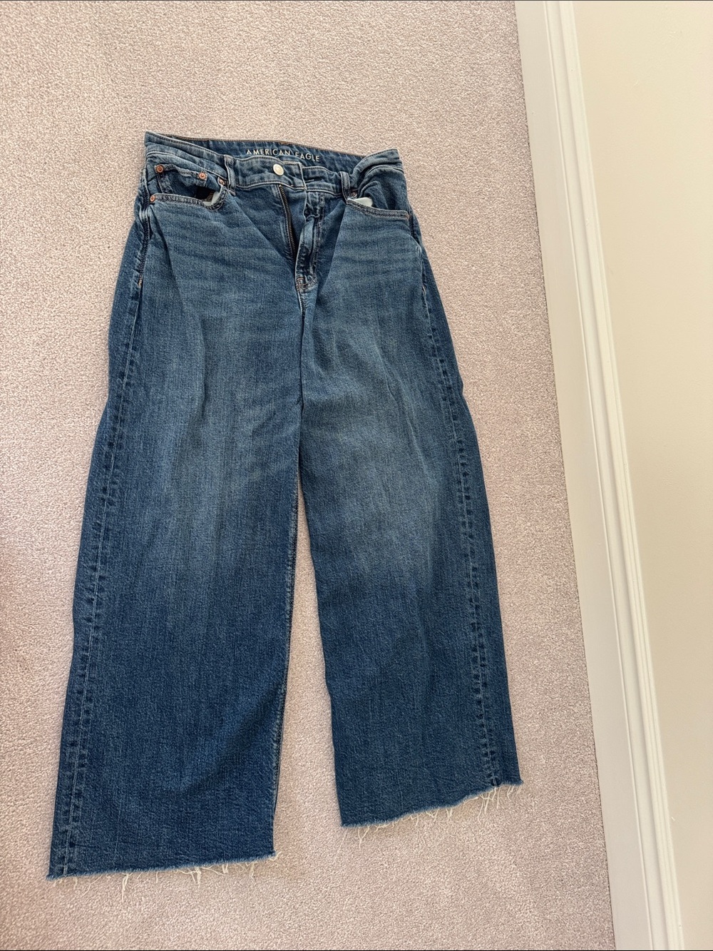 American Eagle Outfitters Dark Blue Wide-Leg High-Rise Jeans